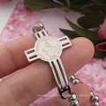 Stretchable Virgin Mary Christian Cross Charm Pendent Stainless Steel Beads Bracelet